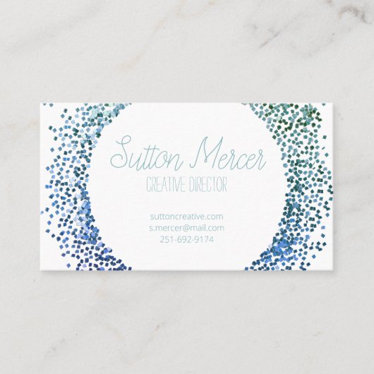 Blauwe glittercirkel visitekaartje (Voorkant)