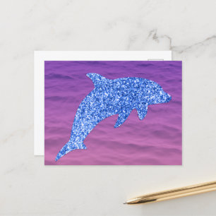 Blauwe glitterdolfijn in roze en Paars Zee Briefkaart