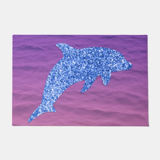 Blauwe glitterdolfijn in roze en Paars Zee Deurmat (Voorkant)