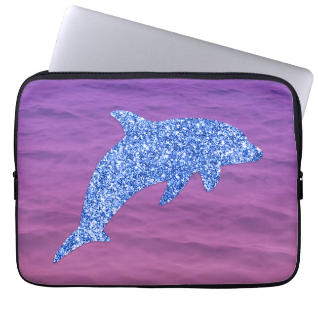 Blauwe glitterdolfijn in roze en Paars Zee Laptop Sleeve (Voorkant)