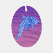 Blauwe glitterdolfijn in roze en Paars Zee Metalen Ornament (Voorkant links)