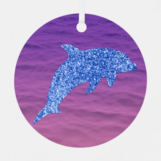 Blauwe glitterdolfijn in roze en Paars Zee Metalen Ornament (Voorkant)
