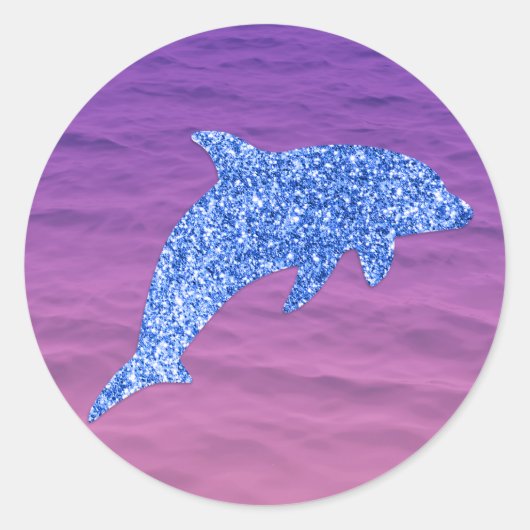Blauwe glitterdolfijn in roze en Paars Zee Ronde Sticker (Voorkant)