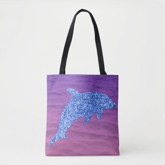 Blauwe glitterdolfijn in roze en Paars Zee Tote Bag (Voorkant)