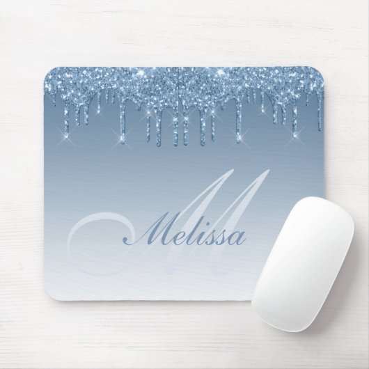blauwe glitterdruppels gepersonaliseerd muismat (Met muis)
