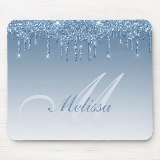 blauwe glitterdruppels gepersonaliseerd muismat (Voorkant)