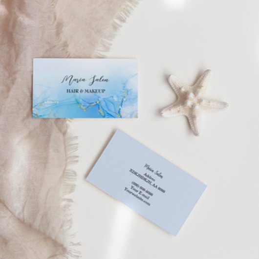 Blauwe glittergoudwaterverf Visitekaartje