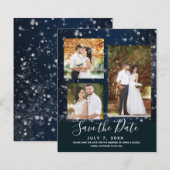 Blauwe Glitterlichten Trouwfoto Save the Date (Voorkant / Achterkant)