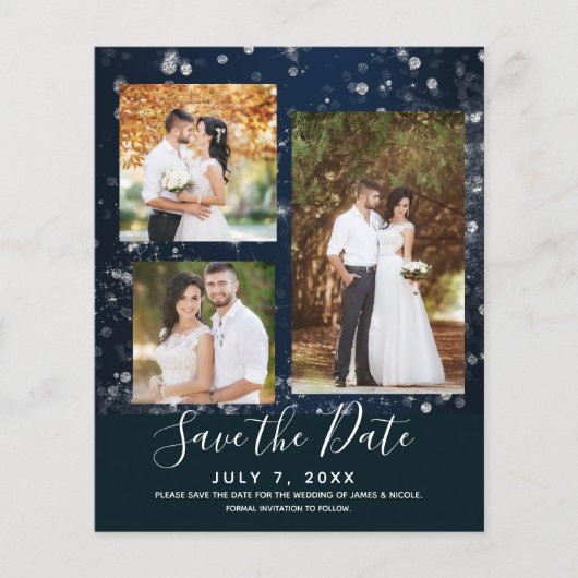 Blauwe Glitterlichten Trouwfoto Save the Date (Voorkant)