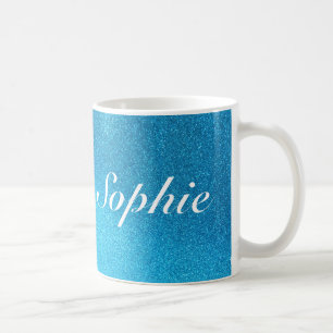 Blauwe glitterMok () met Jouw naam Koffiemok