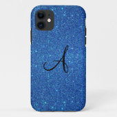 Blauwe glittermonogram geschenken Case-Mate iPhone case (Achterkant)