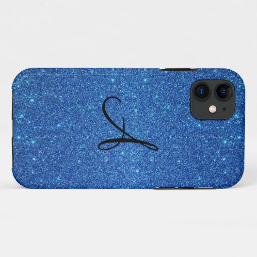 Blauwe glittermonogram geschenken Case-Mate iPhone case (Achterkant (horizontaal))