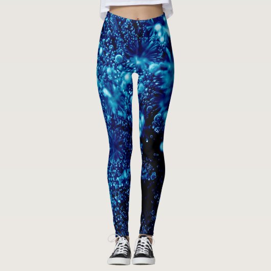 Blauwe glitters Abstract Bevroren bellen Leggings (Voorkant)