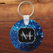 Blauwe glitters Abstract Bevroren bubbels Monogram Sleutelhanger (Voorkant)