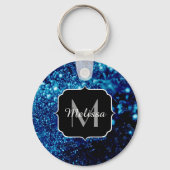Blauwe glitters Abstract Bevroren bubbels Monogram Sleutelhanger (Achterkant)