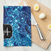 Blauwe glitters Abstract Bevroren bubbels Monogram Theedoek (Quarter Fold)