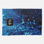 Blauwe glitters Abstract Bevroren bubbels Monogram Theedoek (Horizontaal)