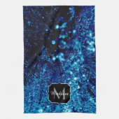 Blauwe glitters Abstract Bevroren bubbels Monogram Theedoek (Verticaal)