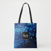 Blauwe glitters Abstract Bevroren bubbels Monogram Tote Bag (Voorkant)