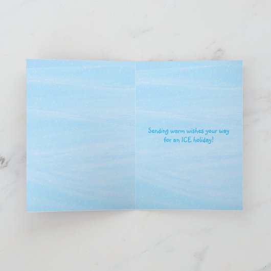 Blauwe Glitters en bont schaatsen op Kerstboom Kaart (Binnen)