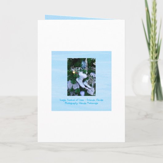 Blauwe Glitters en bont schaatsen op Kerstboom Kaart (Achterkant)