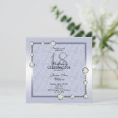 Blauwe glitters en diamantdecoratie op zaterdag kaart (Staand voorkant)