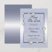 Blauwe glitters en diamantdecoratie op zaterdag save the date (Voorkant / Achterkant)