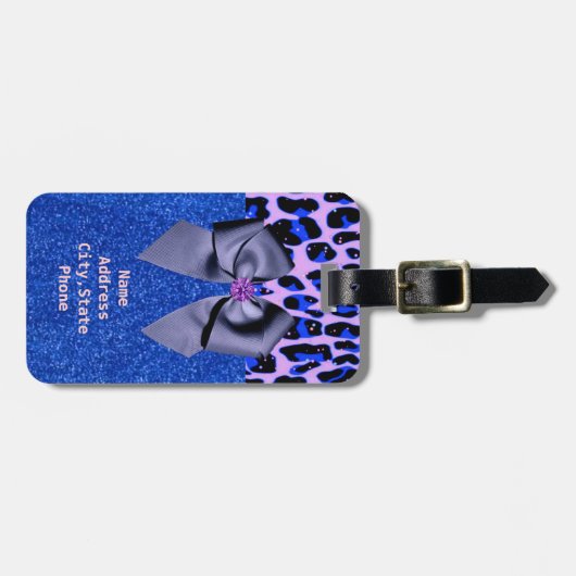 Blauwe glitters en luipspafdruk bagagelabel (Voorkant horizontaal)