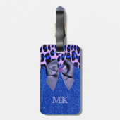 Blauwe glitters en luipspafdruk bagagelabel (Achterkant verticaal)