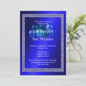 Blauwe glitters en vogelballonnen kaart (Staand voorkant)