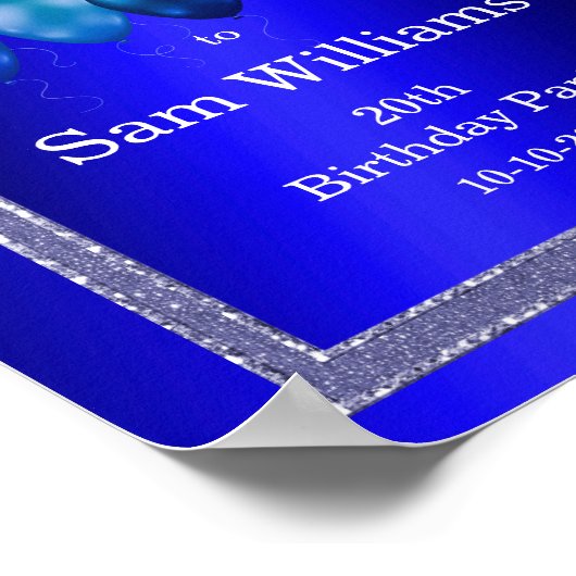 Blauwe glitters en vogelballonnen poster (Hoek)