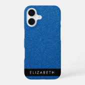 Blauwe Glitters, Glitter Achtergrond, Je Naam iPhone 16 Hoesje (Achterkant)