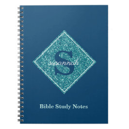 Blauwe Glitters Monogram Bible Studie Notitieboek