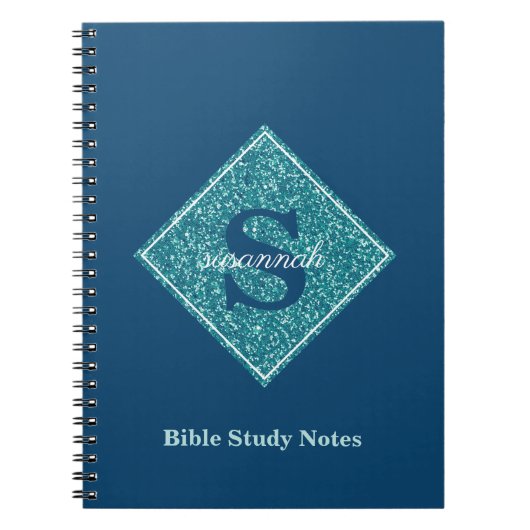 Blauwe Glitters Monogram Bible Studie Notitieboek (Voorkant)