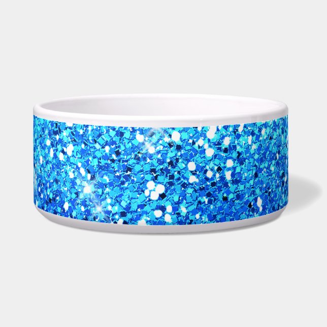 Blauwe glitters Sparkles Texture Voerbakje (Voorkant)
