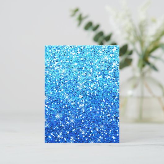 Blauwe Glitters Sparkles Textuur Briefkaart (Staand voorkant)