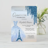 Blauwe glitterschijven, Dress, Eiffeltoren Quincea Kaart (Staand voorkant)