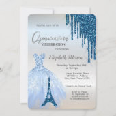 Blauwe glitterschijven, Dress, Eiffeltoren Quincea Kaart (Voorkant)