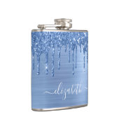 Blauwe glitterschijven op maat heupfles (Rechts)