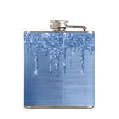 Blauwe glitterschijven op maat heupfles (Achterkant)