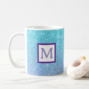 blauwe glitterschitterende mok met gepersonaliseer
