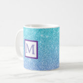 blauwe glitterschitterende mok met gepersonaliseer (Voorkant links)