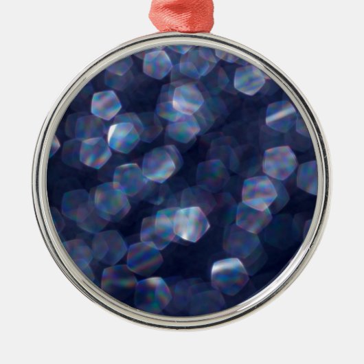 Blauwe glittersparel Bokeh-lichten Metalen Ornament (Voorkant)