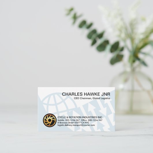 Blauwe globale richtingspijlen visitekaartje (Staand voorkant)