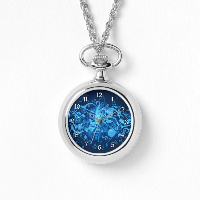Blauwe gloed Muzieknoten Horloge (Voorkant)