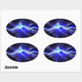 Blauwe gloeiende bliksem of elektriciteit ovale sticker (Vel)