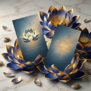 Blauwe Gloeiende Lotus en OM Symbool Yoga Instruct Visitekaartje