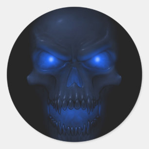 Blauwe gloeiende schedel ronde sticker