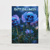 Blauwe Glow Skull Halloween bloemen Kaart (Voorkant)