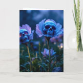 Blauwe Glow Skull Halloween bloemen Kaart (Achterkant)